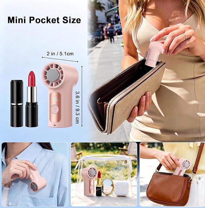Portable Handheld Mini Fan with Ice Cooling Plate, Personal Clip On Turbo Fan Rechargeable, 18000 RPM 6 Speeds, 360° Detachable Clip, Pocket AC Fans Blow Cold Air for Beach Car Stroller Travel Makeup - Image 6