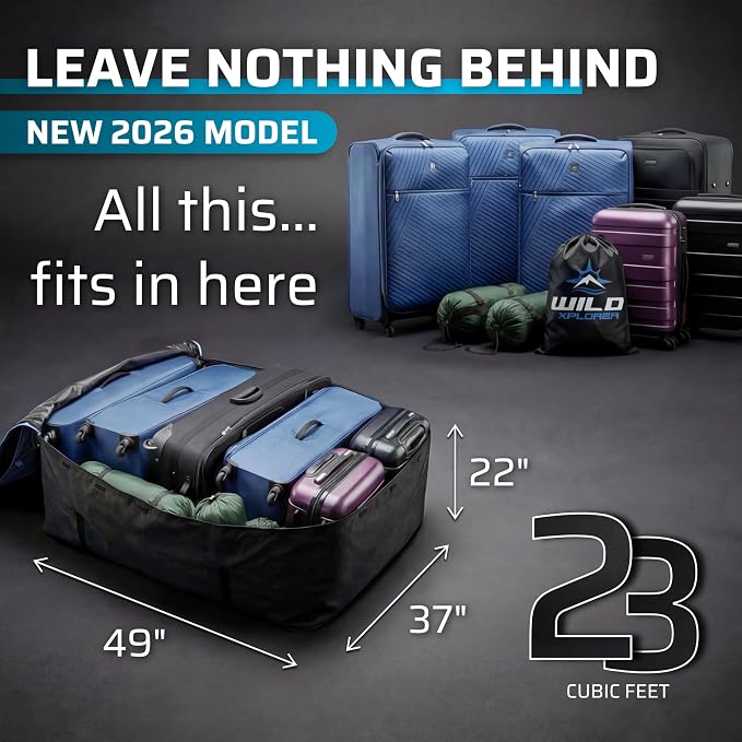 Rooftop Cargo Carrier 23 Cu Ft, Waterproof Soft Shell Roof Bag | Heavy Duty Car Top Luggage Cargo Bag with Patented Door Hooks, Protective Mat and Storage Bag (49 x 37 x 22 in, XXL) - Image 3