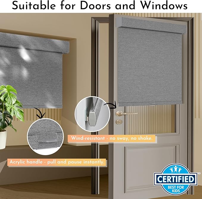 Persilux Blackout Roller Shades for Window Blinds,Cordless,Linen Fabric,Thermal Insulated Fabric UV Protection Shades for Home,Office,Bedroom,Door,Blackout-Grey,17" W X 64" H - Image 3