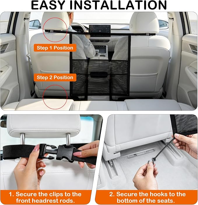 Dog Car Barrier Net Divider with 2 Large Storage Pockets | Easy to Install, Universal for Car, SUV, Truck - Image 5