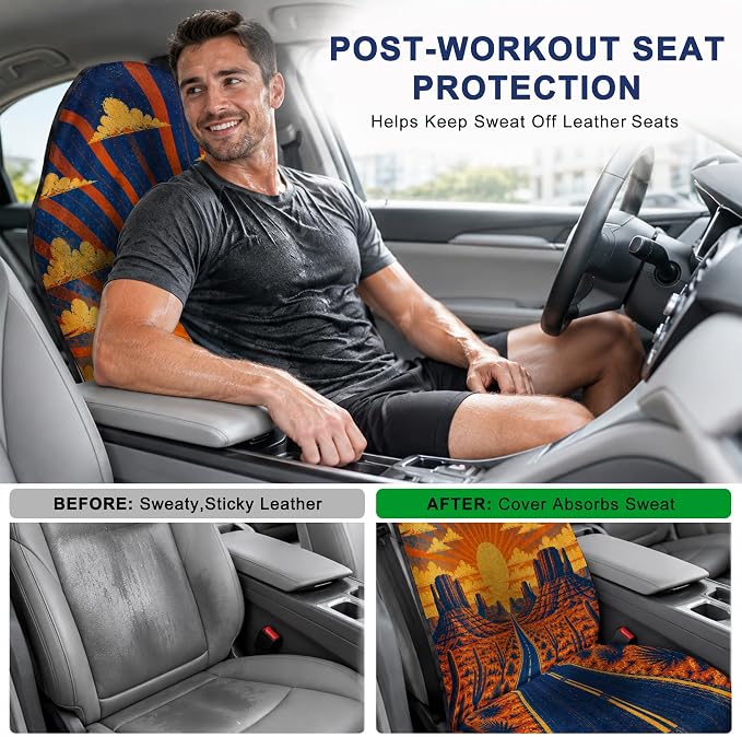 Car Seat Towel Cover 2 Pack for Front Seats, Sweat Absorbent Car Seat Protector with Non-Slip Backing, Waterproof Towel Car Seat Covers for Runners, Gym, Swimming, Beach, Desert Road Sunset - Image 4