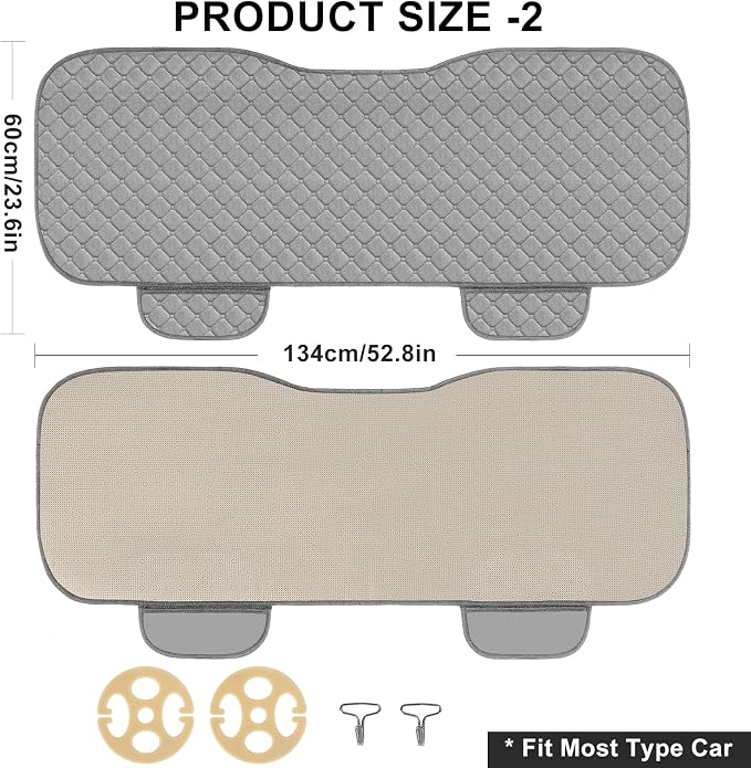 surpassme Car Seat Covers Universal Seat Covers for Car Accessories with Storage Pockets, Car Front Seat Covers and Rear Bench Coverfor Automotive, SUV, Truck, and Van(Grey) - Image 4