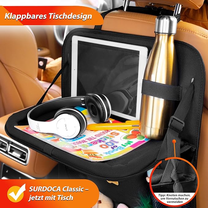 SURDOCA Backseat Car Organizer with Foldable Tray for Kids & Adults – NEW MODEL Seat Storage with Touchable Tablet Pocket, Roadtrip Essentials – Fits Most Vehicles - Image 2