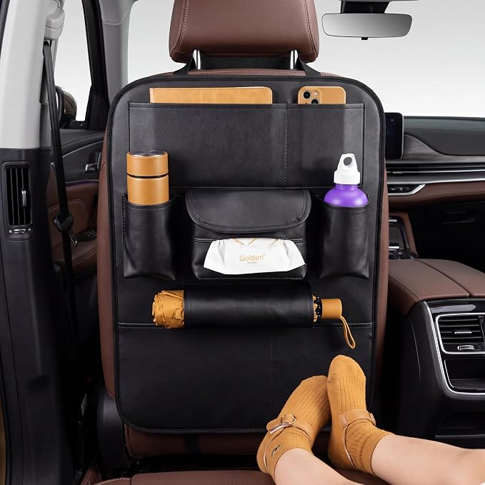 2 Pack PU Leather Premium Car SeatBack Organizer Travel Accessories Kick mats Back seat Protector and Cup Holder Holder Universal Use Seat Covers (23×17 in) - Image 6