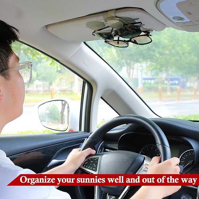 KIWEN Sunglasses Holder for Car Visor, Magnetic Leather Sunglass Eyeglass Hanger Clip for Car Sun Visor Accessories (1, Beige) - Image 6