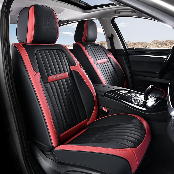 Coverado Car Seat Covers Front Seats, Seat Covers for Cars, Car Seat Protector, 2-Pack Car Seat Cushion Nappa Leather, Waterproof Seat Covers Carseat Cover Universal Fit for Most Cars(Red&Black) by COVERADOAUTO