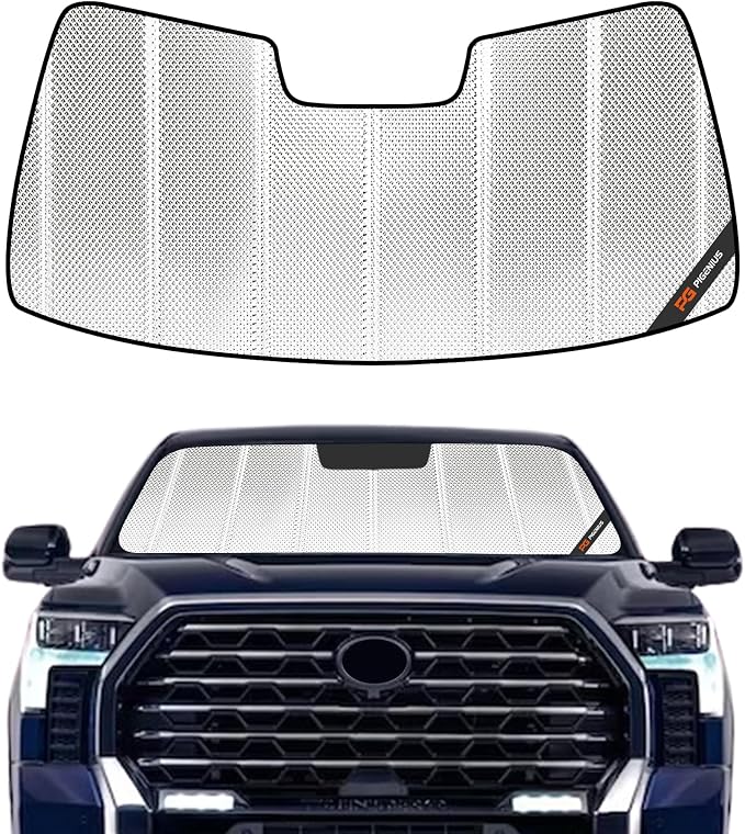 Pigenius Windshield Sun Shade for Toyota Tundra 2022-2025. Reflective Aluminum Film Front Window Sunshade - BLAZBLOCK by Pigenius
