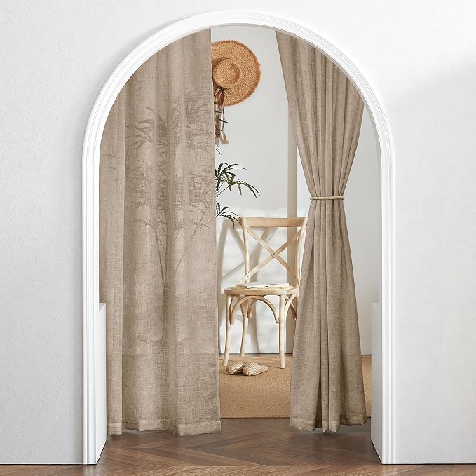 RYB HOME Linen Textured Semi Sheer Curtains 63 inches Long for Living Room | Half Privacy, Light Filtering, Faux Linen Blend, Office Nursery Dorm Bathroom, Khaki, W52 x L63, 2 Panels - Image 4