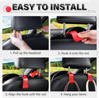 SINGARO Universal 2 Pack Car Seat Headrest Purse Hook, Carbon Fiber Back Seat Hook Storage Organizer Hanger for Purse Handbag Coat, Car Interior Accessories(Red) - Image 5