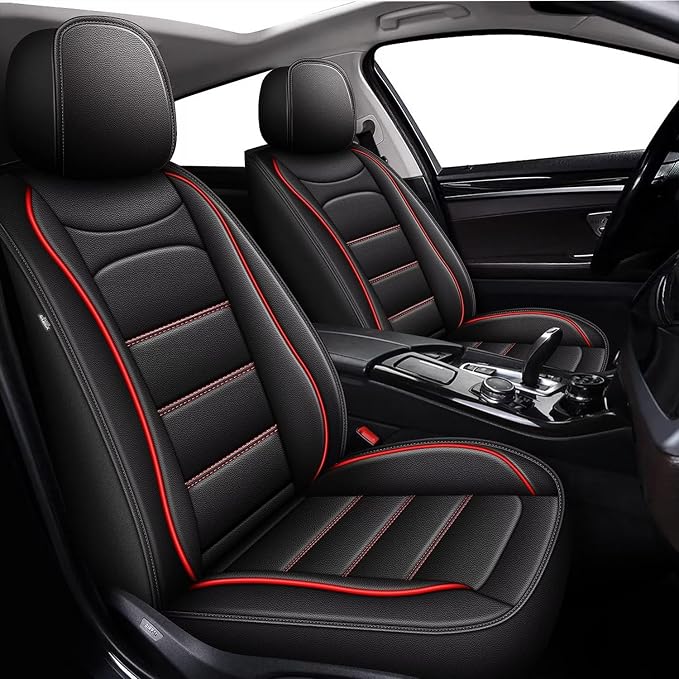 IKABEVEM Car Seat Covers Fit for Acura RLX 2014-2017: Full Set Luxury Leather Automotive Seat Covers, Car Seat Protector(5 Seats, Black&Redline) by IKABEVEM