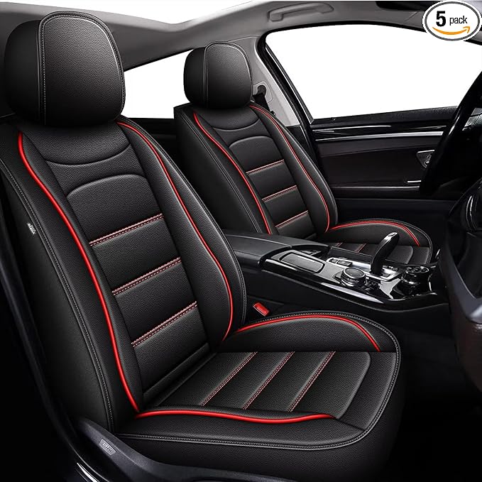 IKABEVEM Car Seat Covers Fit for Toyota Prius 2003-2015: Full Set Luxury Leather Automotive Seat Covers, Car Seat Protector(5 Seats, Black&Redline) by IKABEVEM