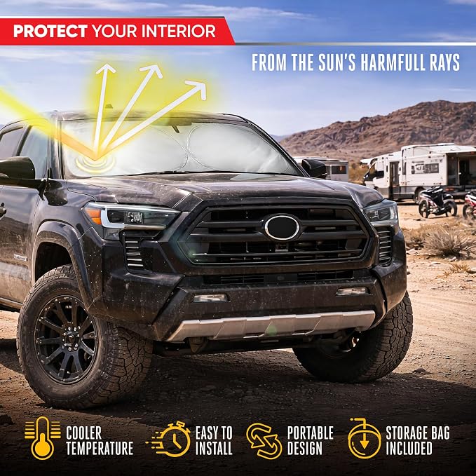 Motor Trend Custom Fit Toyota Tacoma Sun Shade for 2016-2023 2024 2025 & 2026 Toyota Tacoma Accessories Front Car Window Shades Sun Visor Cover - Windshield Sunshade for Automotive Interior Protection - Image 3