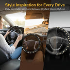 Daisy Flower Steering Wheel Cover 15 Inch + 2Pc Cute car Coasters Set | Anti-Slip Breathable Universal Car Wheel Cover Soft Comfort Grip Accessories for Women Men - Image 3