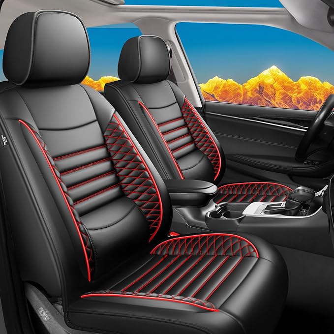 Fit Altima Car Seat Covers for Nissan Altima 2010-2024 2025 2026 - Upgraded Premium Waterproof & Breathable Leather, Airbag Compatible,All-Weather Seat Cushion Protector (2 Front/Black+Red) by Unknown