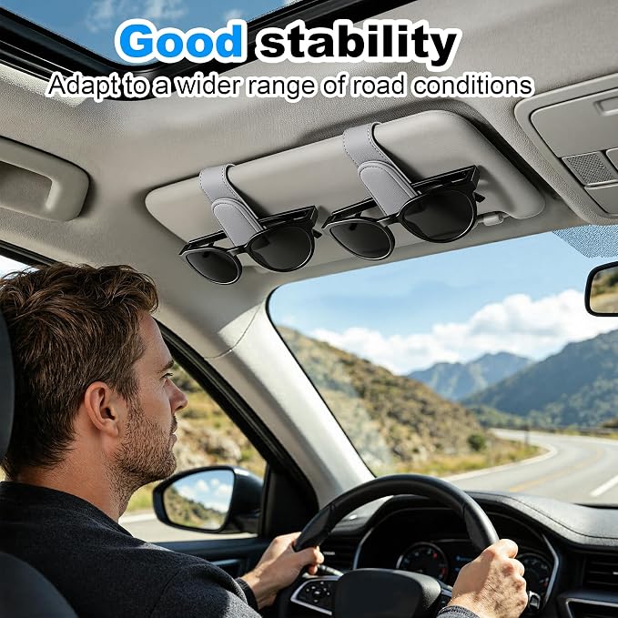 2 Pack Sunglass Holder for Car Visor Magnetic Leather Visor Sunglasses Clip Eyeglass Hanger Clip for Car Sun Visor Grey - Image 8