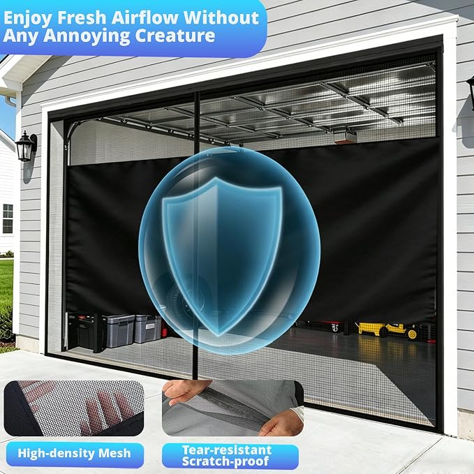 FEGO Privacy Garage Door Screen for 1 Car Garage 9x7FT, Blackout Magnetic Screen Door Self Sealing & Pet and Kid Friendly, Heavy Duty Weighted Bottom, Breeze in, Easy Assembly&Pass for Garage/Patio - Image 3