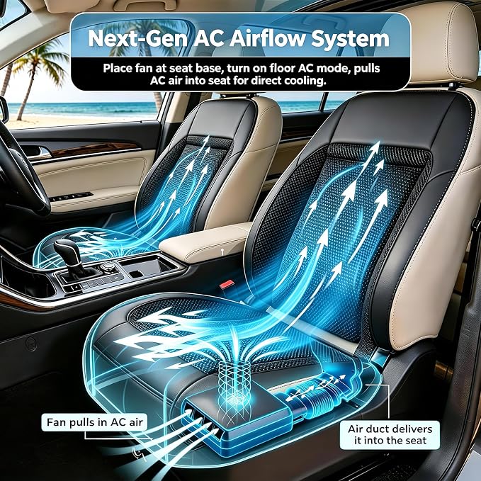 2026 Upgraded Cooling car seat Cover, Instant Cooling in 3 Seconds, 12V 3-Speed Airflow, Fits Cars, SUVs & Trucks, Breathable 3D Mesh & Premium Leather, Gift for Drivers (Black) - Image 3