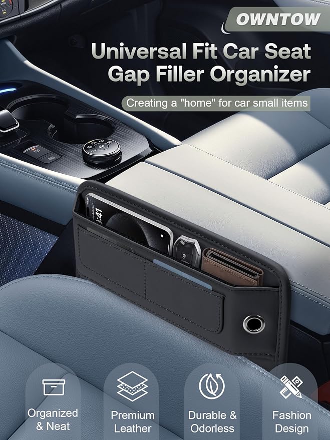 Universal Fit Premium Leather Car Seat Gap Filler Organizer, Center Console Organizer with Card Slots, Clever Gifts for Car SUV Truck Owners (Black, 2 Pack) - Image 2