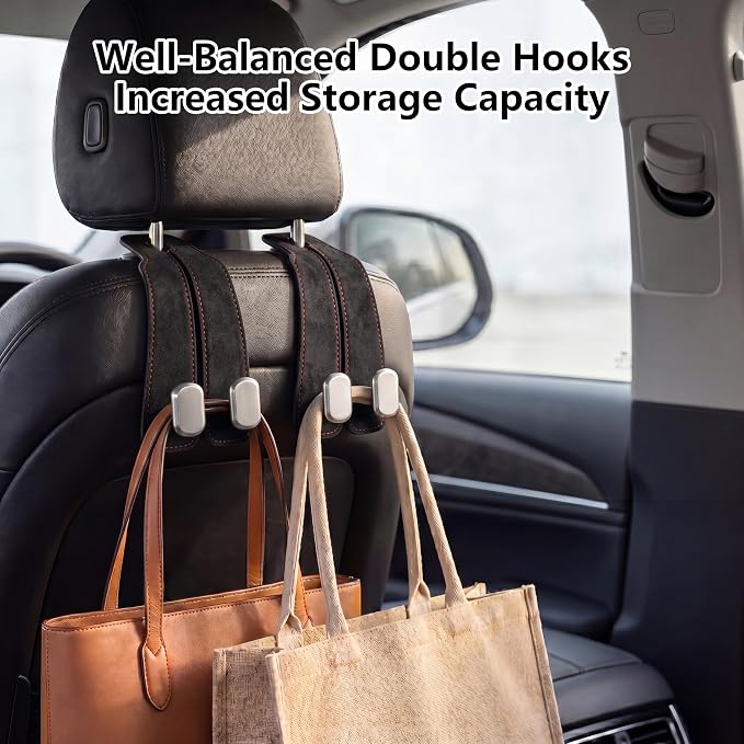 Car Seat Headrest Hooks for Purses & Shopping Bags, 2 Pack Suede Car Purse Hook, Double Hooks Secure Bags While Driving, Elegant & Durable, Simple to Install, Fits Handbags, Grocery Bags, Bottles. - Image 7