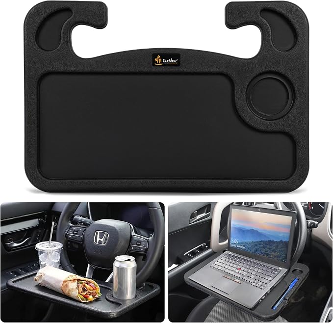 EcoNour 2-in-1 Steering Wheel Desk for Honda CRV 2023-2025 2026 | Car Tray Table | Laptop Car Mount with Pen Holder Food Tray for Eating with Drinks Holder Multipurpose Travel Car Accessories by EcoNour