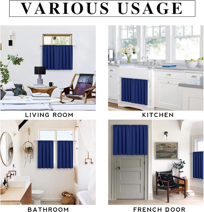 RYB HOME RV Curtains for Camper Windows, Mini Small Blackout Curtain Tiers | Thermal Insulated,Sunlight Heat Light Blocking,Privacy Portable Curtains for Travel Trailer,W34 x L24,Marine Blue,2 Panels - Image 7