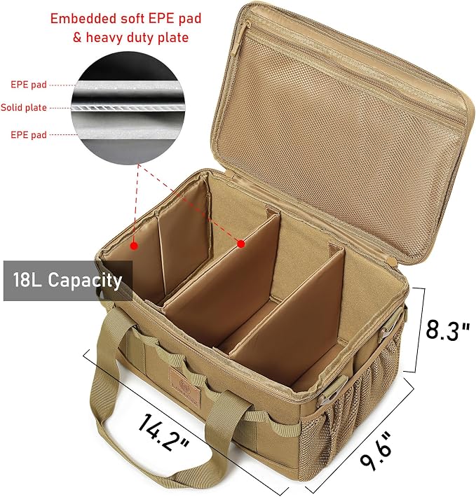 Tactical Camping Storage Bag 18L Tactical Utility Tote Bag Camping Cookware Organizer Trunk Organizer (Khaki) - Image 2