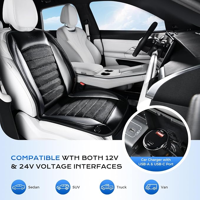 Coverado Cooling Car Seat Cushion, Ventilated Seat Cover with 2 Turbo Fans, Cooling Car Seat Covers Cooled Seat Pad Universal Fit for Most Car SUV Truck, Gray - Image 6