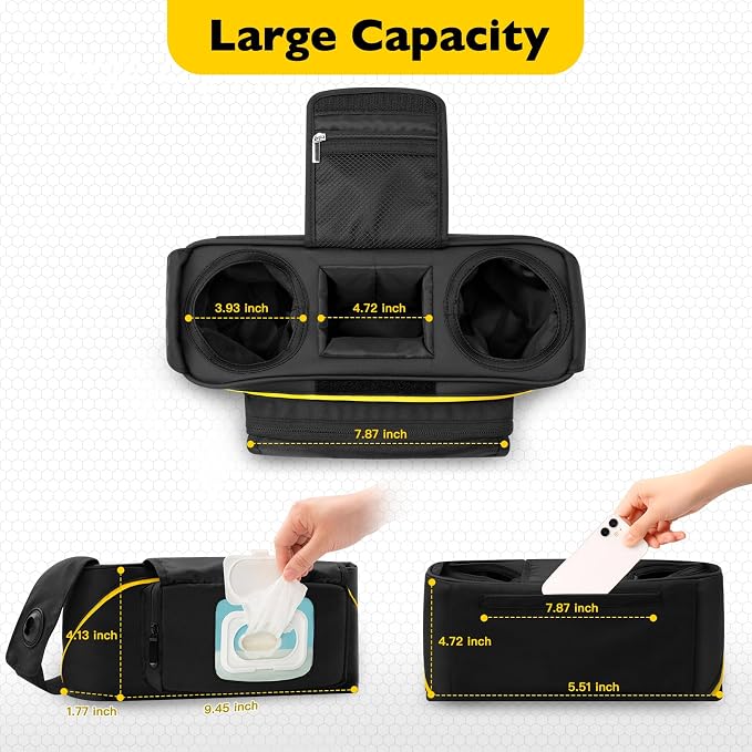 Minne Baby Travel Bag for Doona Infant Car Seat Stroller | Organizer Bag with Cup Holder, Phone & Wipes Pockets, Large Capacity, Water-Repellent & Lightweight, Baby Essentials Storage - Image 6
