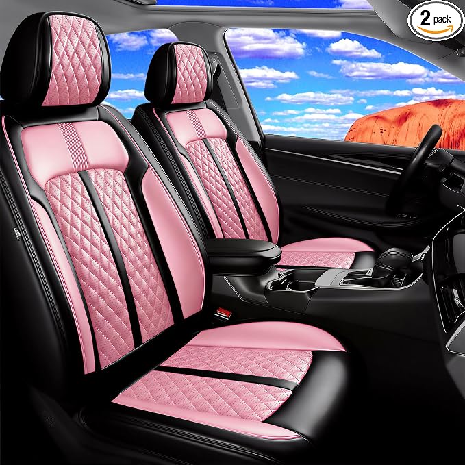 Fit Renegade Seat Covers Custom Fit for Jeep Renegade 2015-2023, Front Pair | Premium Leather Full Coverage Protectors, Waterproof, Breathable, Scratch Resistant, Easy Wipe, Airbag Compatible, Black+Pink by FiveFox