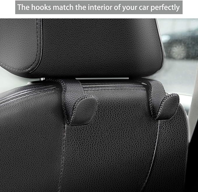 Purse Hook for Car, Superior Leather Headrest Hanger Matching Cars Interior, Brown Back Seat Organizer Storage Holder - Image 2