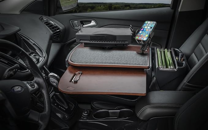 AutoExec AE-GMCD-PM-PS-21M GripMaster Car Desk for Your Vehicle Workstation and Mobile Office, Mahogany with Phone Mount and Printer Stand | Vehicle Workstation, Mobile Office, Phone Mount, Printer Stand - Image 2