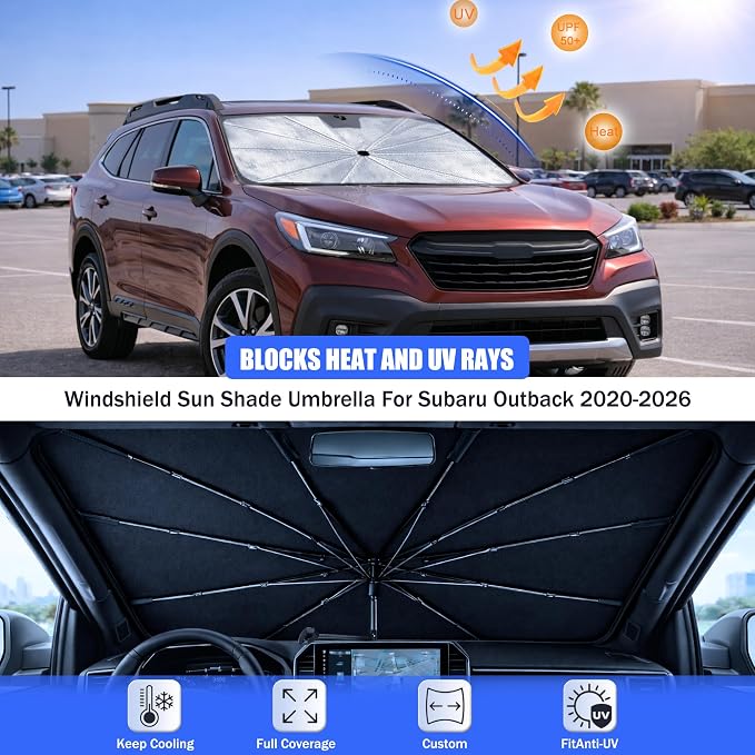 Car Windshield Sun Shade Umbrella for Subaru Outback 2020-2026 | 2026 Upgraded,Custom-Fit Umbrella Sunshade,Easy Install,UV Protection & Heat Reflective,Keep Interior Cooler with Storage Bag - Image 3