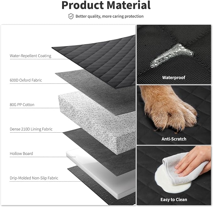 HOTEAGLE Pet Car Seat Cover with 3 Separate Hard Bottom Plates, Ideal for Car/SUV/Small Trucks, Back Seat Extender for Dogs Holds 400lbs, Black - Image 3