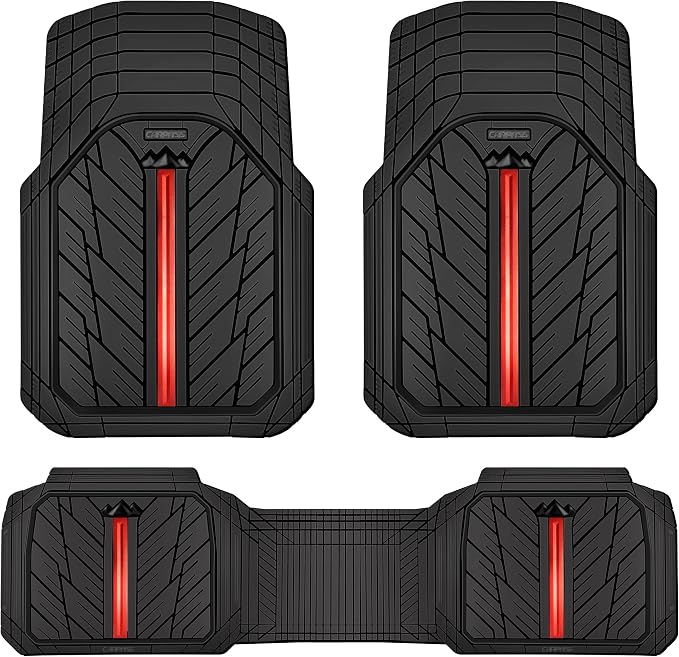 CAR PASS Rubber Floor Mats for Cars, Car Mats Full Sets DeepDish,Universal S~L Size Trim-to Fit Automotive Floor Mat for Truck Van SUV, Heavy Duty Waterproof All-Weather Floor liners Durable Black Red by CARPASS