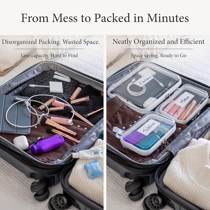 Clear Hard Shell Zipper Case Set (1Large + 2Small), 120s Thick PET Plastic Storage Bags, Dual Zipper Travel Organizer with Star Charms, Removable Strap, Removable Labels & 2 Markers - Image 7