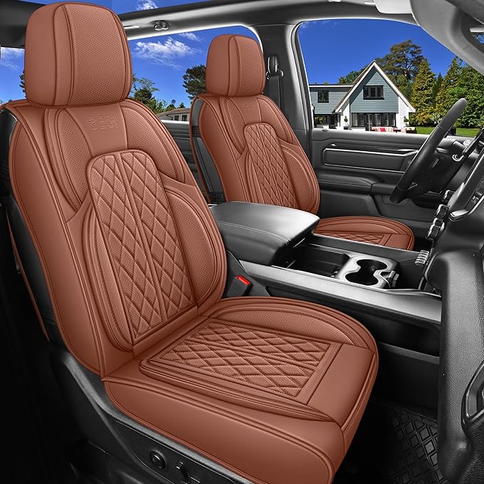 Car Seat Cover Custom Fit for Ford F150 2009-2026 Faux Leather Seat Cover Set Compatible with Regular Cab Super Cab Super Crew Pickup Truck Cushions(Brown, Front Seat) by DuDuWang