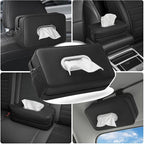 Car Tissue Box Holder, PU Leather car Napkin Organizer with Pockets | Fits Full Tissue Box, Secure Easy Install, Dual Mesh Storage Pockets, Great Gift for Drivers - Image 3
