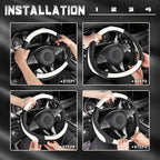 SEG Direct Steering Wheel Cover 14.5-15 inch Car Auto Interior Accessories | Universal Medium Standard Size 37-39cm for Car Truck SUV, Microfiber Leather, Anti-Slip Comfortable Grip, Black and White - Image 6