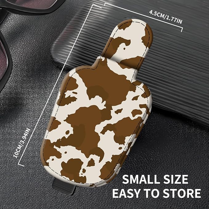 Leather Magnetic Sunglass Holder for Car Sun Visor, Cute Eyeglass Ticket Card Hanger Clip, Universal Auto Interior Accessories for SUV Pickup Truck Brown Cow Print - Image 4