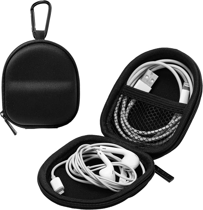 Ginsco 2026 Hard Shell Earbuds Case for Wired/Wireless Earphone, Portable Travel Tech Cable Cord Organizer, Backpack-Style Storage Pouch with Carabiner for Apple EarPods by Ginsco