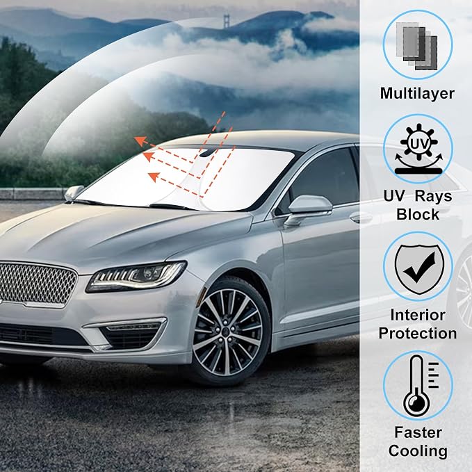 Windshield Sun Shade for 2013-2020 Lincoln MKZ Accessories | Full covered for windshield, Foldable & Durable, Block UV Rays, Reduce Heat, Easy to install, Keep Car Cooler - Image 2