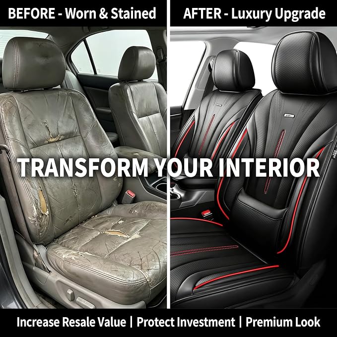 Fit Elantra Seat Covers Custom Fit for Hyundai Elantra 2017-2026, RedTrim | Front Pair, Premium Leather Full Coverage Protectors, Waterproof, Breathable, Scratch Resistant, Easy Wipe, Airbag Compatible - Image 4
