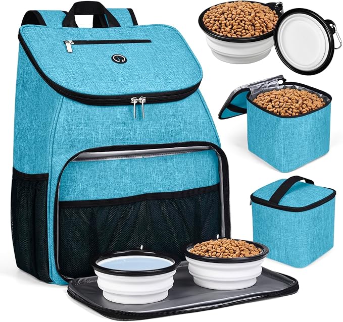 BAGLHER丨Dog Travel Bag, Airline Approved Pet Supplies Backpack, Dog Travel Backpack with 2 Silicone Collapsible Bowls and 2 Food Baskets by BAGLHER