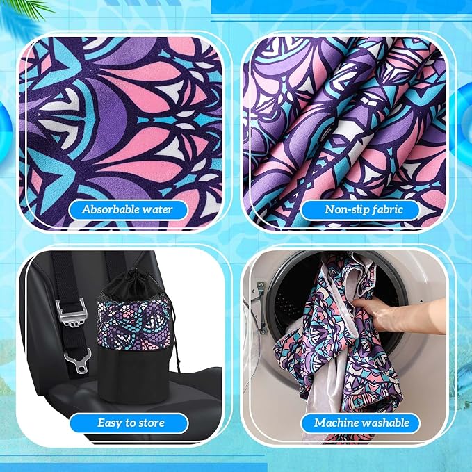 Hahafelt 2 Pack Car Seat Towel Cover with Storage Bag, Retro Kaleidoscope | 63 x 32 in Car Towel Seat Cover Non Slip Waterproof, Gym Workout Swimming Running, Machine Washable Sweat Absorbent Protector - Image 4