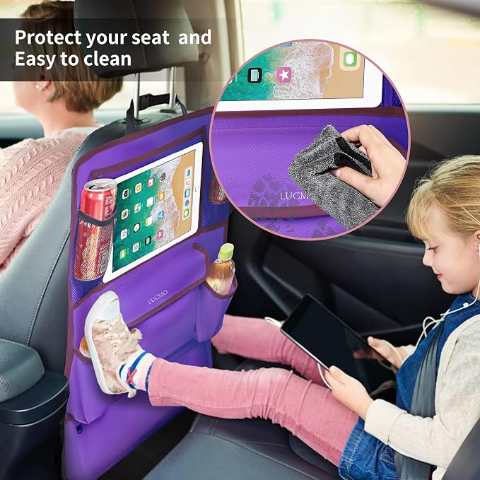 LUCMO Car Backseat Organizer with Touch Screen Tablet Holder, Dark Purple | 9 Storage Pockets,Clear Tablet Holder,Protectors Kick Mats,Travel Accessories,Seat Cover,Road Trip Essentials - Image 3