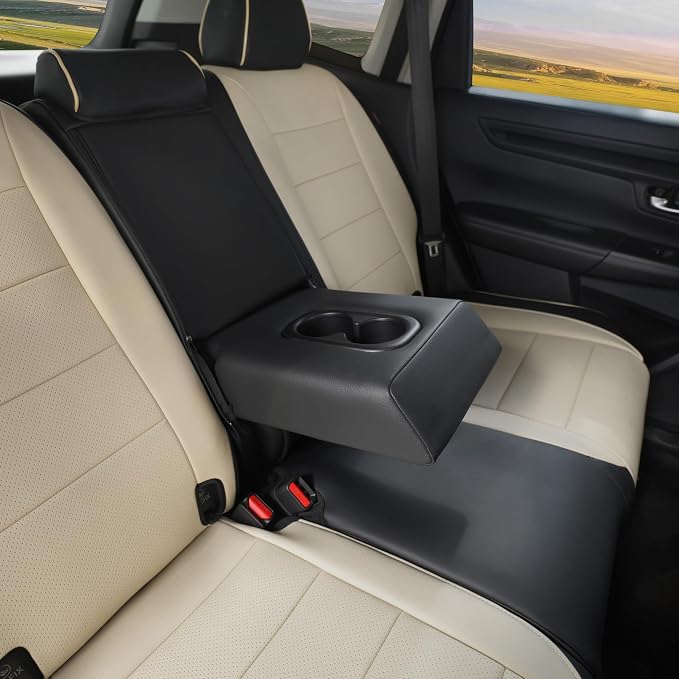 Lolcar CRV Seat Covers Custom Fit for Honda CRV 2023 2024 2025 2026 Leather Car Seat Cover Full Set for Trucks SUV,Waterproof Car Seat Cushion,Faux Leather(Black/Beige) - Image 7
