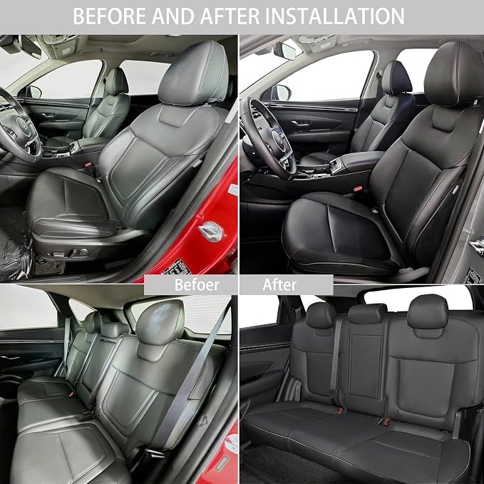 TTX LIGHTING Custom Fit Seat Covers for Hyundai Tucson 2022 2023 2024 Hybrid -Faux Leather Full Set Compatible Airbag Car Seat Protector Black（Just for Hybrid ONLY - Image 5