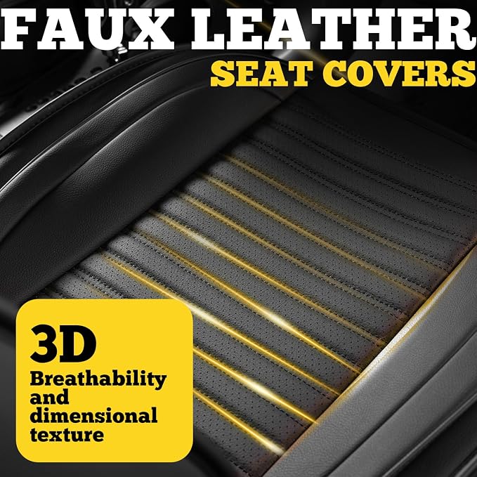 Front Car Seat Covers, Faux Nappa Leather for Sedan SUV, 2 Seats | Waterproof, Breathable and Airbag Compatible, Helps Reduce Slipping, Black - Image 7