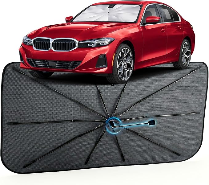 Car Windshield Sun Shade Umbrella for BMW 3 Series 2019-2026, 1:1 Exact Fit | [Reflective Coated Fabric] Car Shades Sun Visor Keep Car Cool and Protects Interior, Sunshade Umbrella for Front Window by MakeLifeBetter