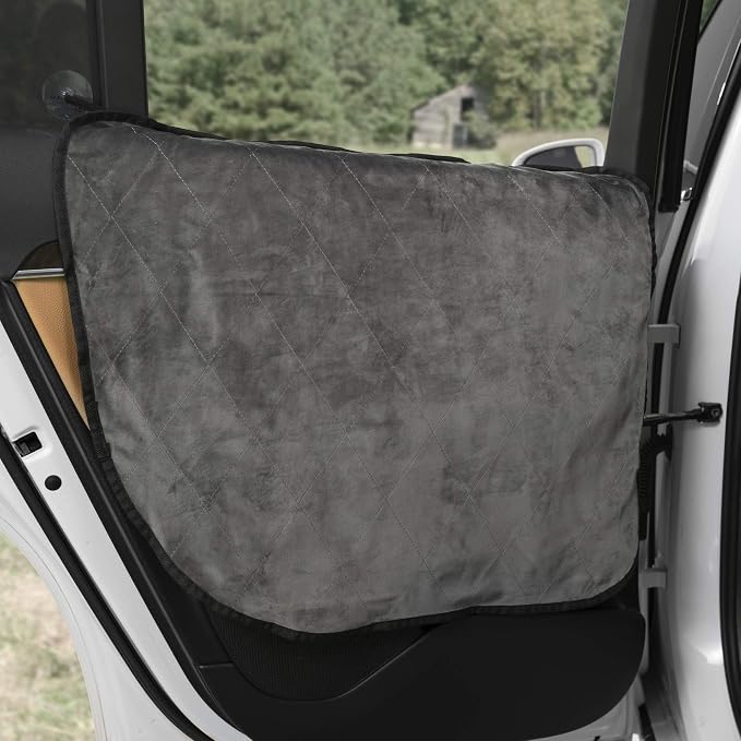 Plush Paws Products Velvet Car Door Protector | Washable & Waterproof Interior Door Cover for Car, Truck, SUV | One Size Fit Most Nonslip, Tear Resistant Door Guard | Set of 2 London Grey by PlushPawsProducts%C2%AE